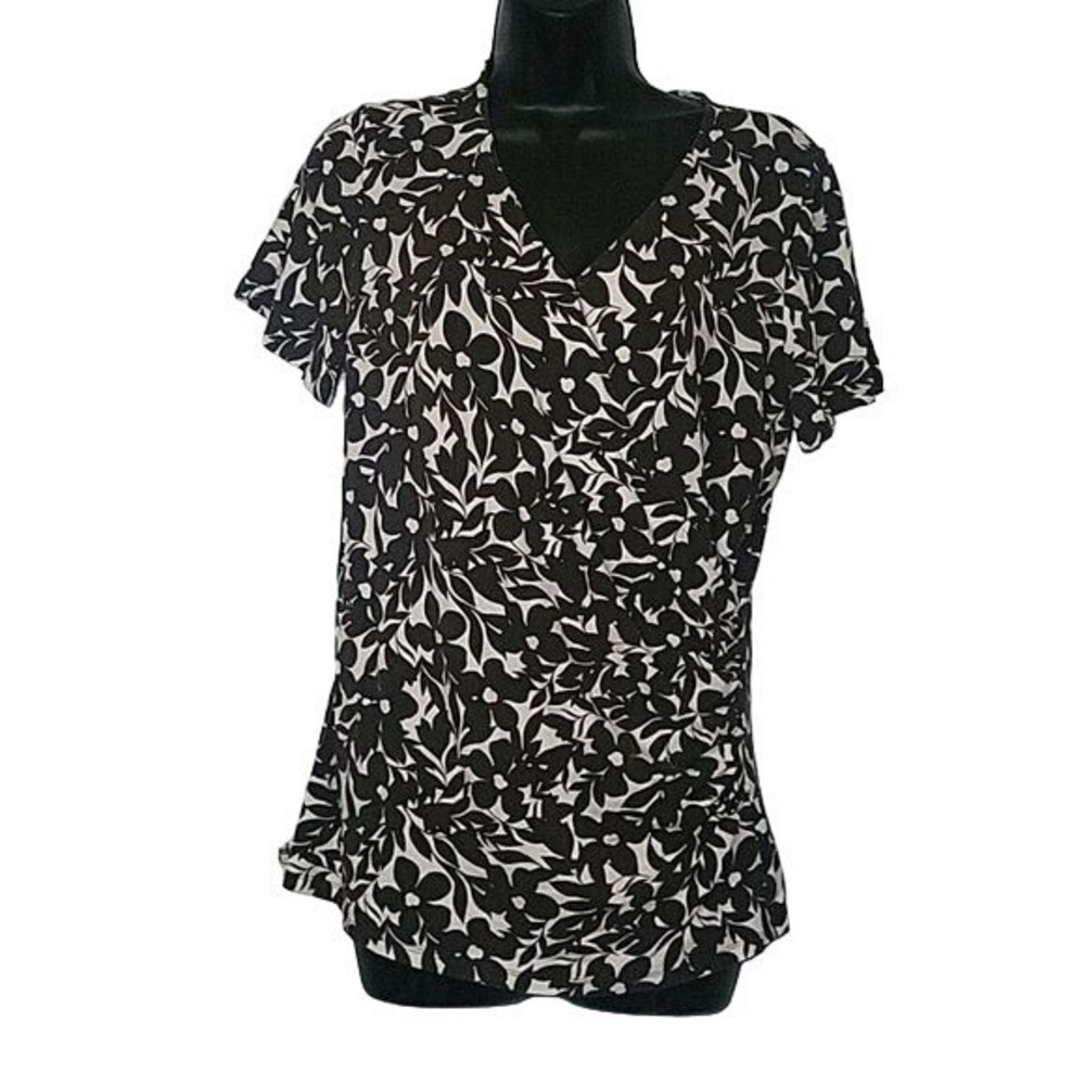 TALBOT'S Floral Faux wrap‎ Front Short Sleeve Floral Top Blouse V Neck Casual